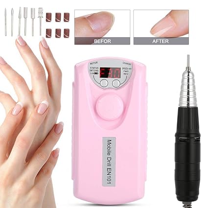 Nail Art Drill Pedicure Set, 30000 RPM Electric Portable Rechargeable Polisher (Pink) - View 2 - Tessla Equipment Store